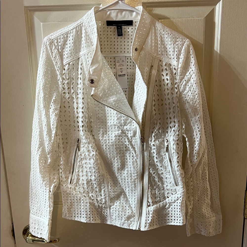 NWT White House Black Market White Eyelet Moto Jacket